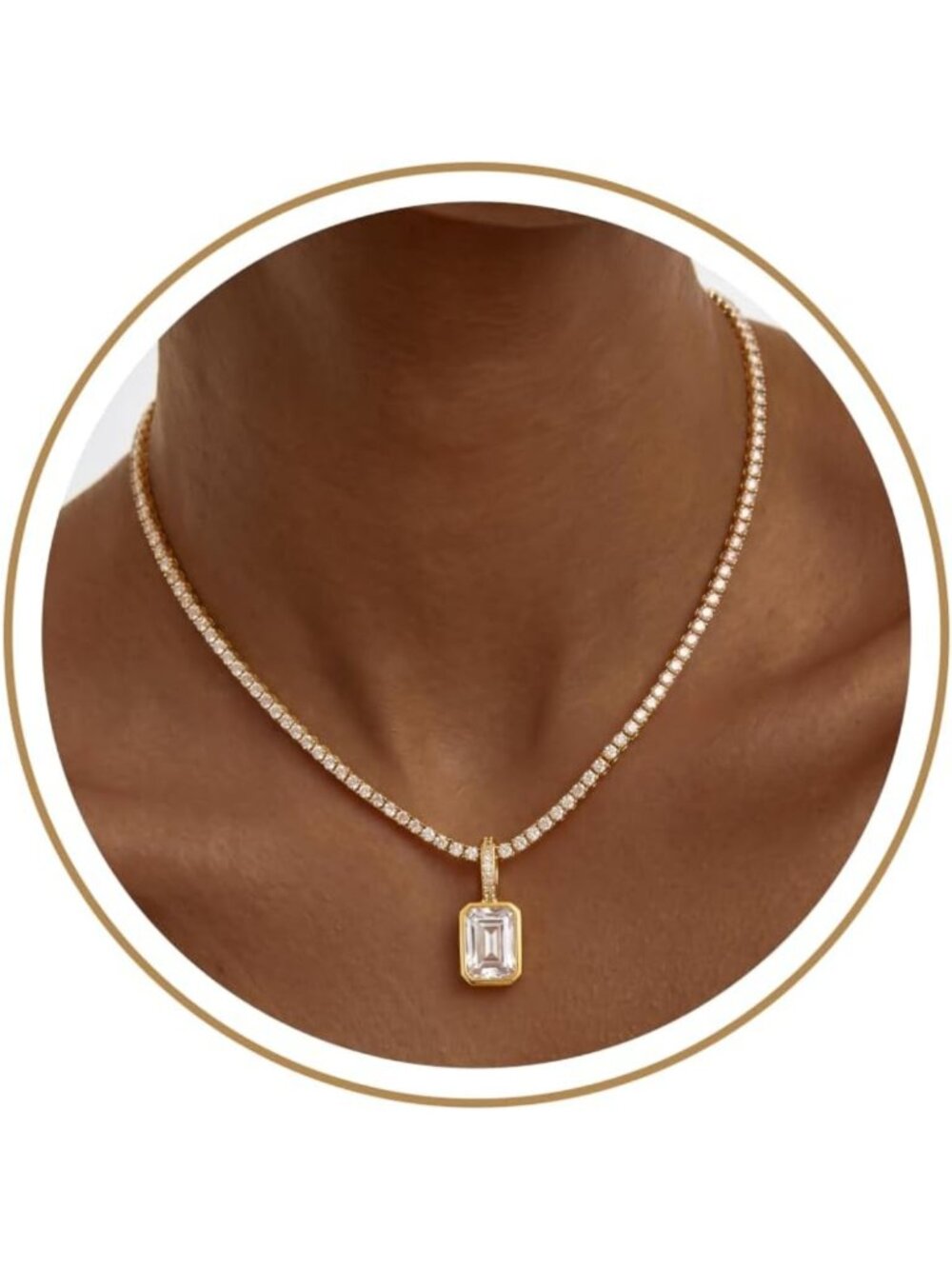 Trendy Gold Pendant Tennis Necklace Set - 2-in-1 Cubic Zirconia, Non-Tarnish